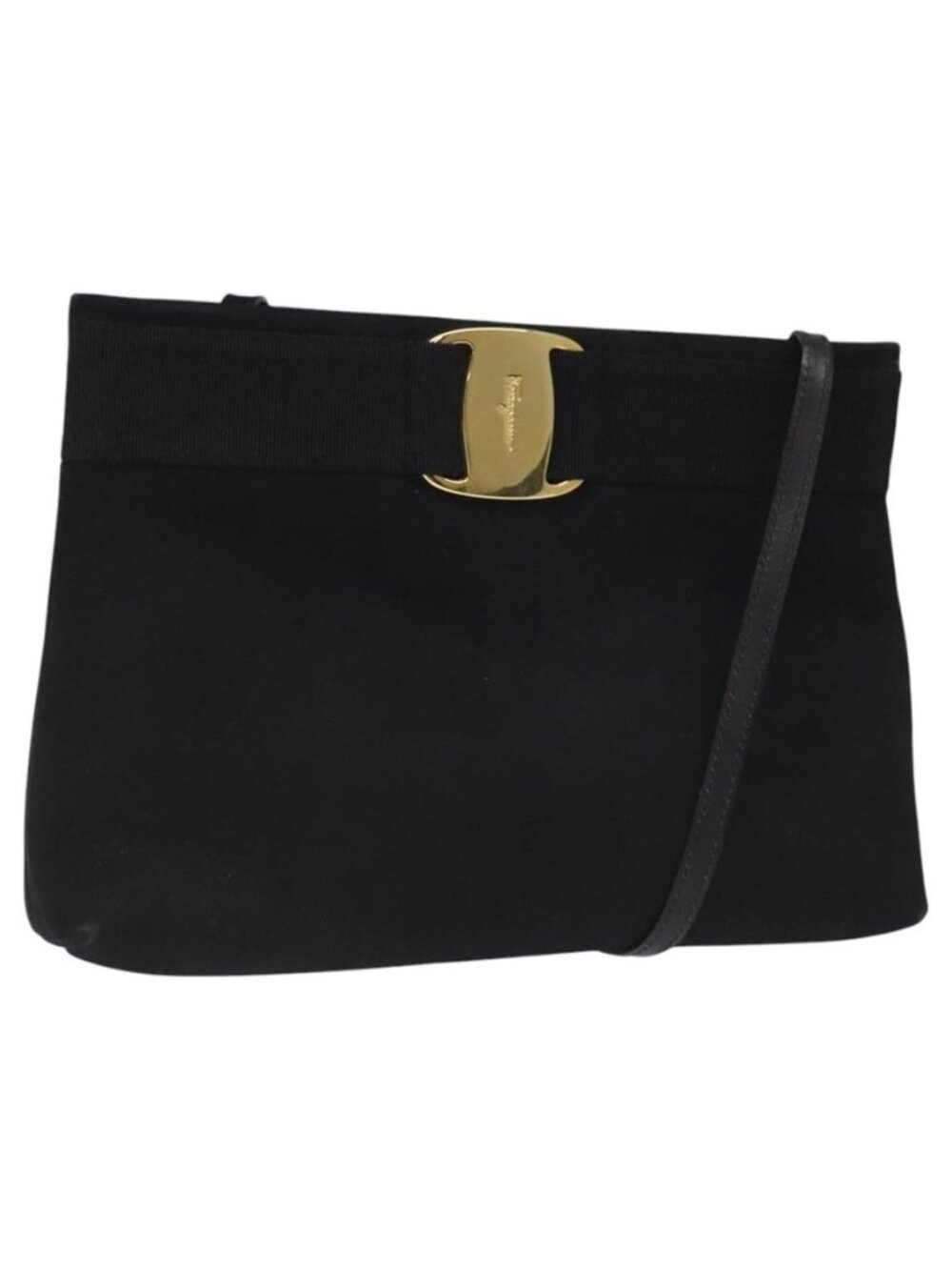 Authentic Salvatore Ferragamo Shoulder Bag Suede Black Gold